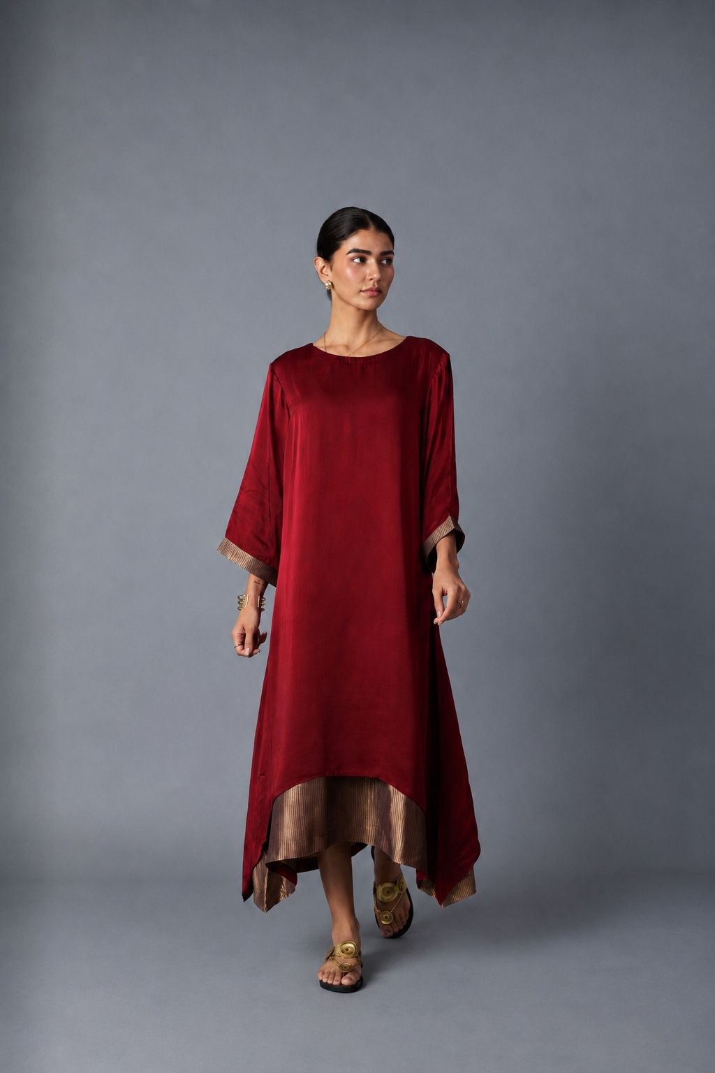 chameli dress with sleeves in maroon, image 1