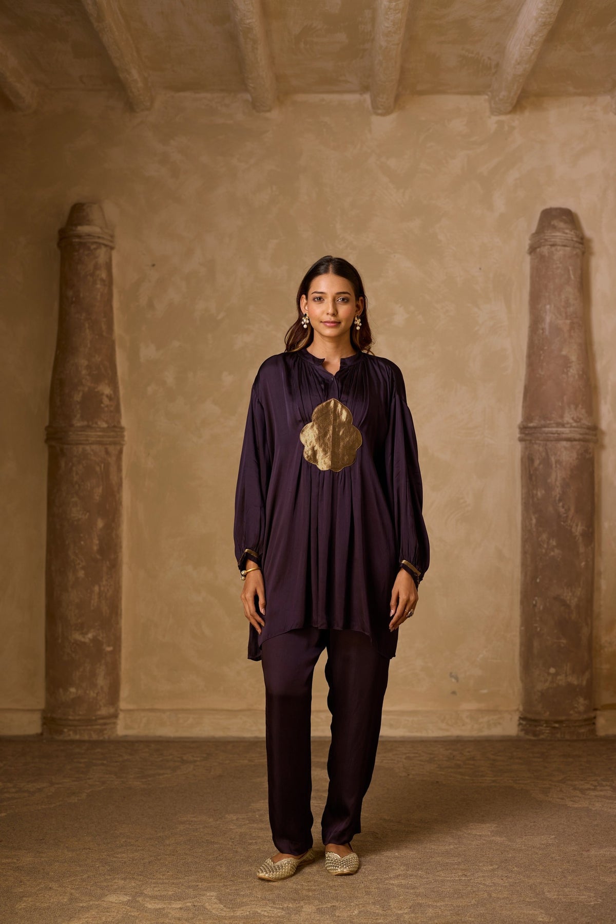 basanti kurta set in deep purple, image 1