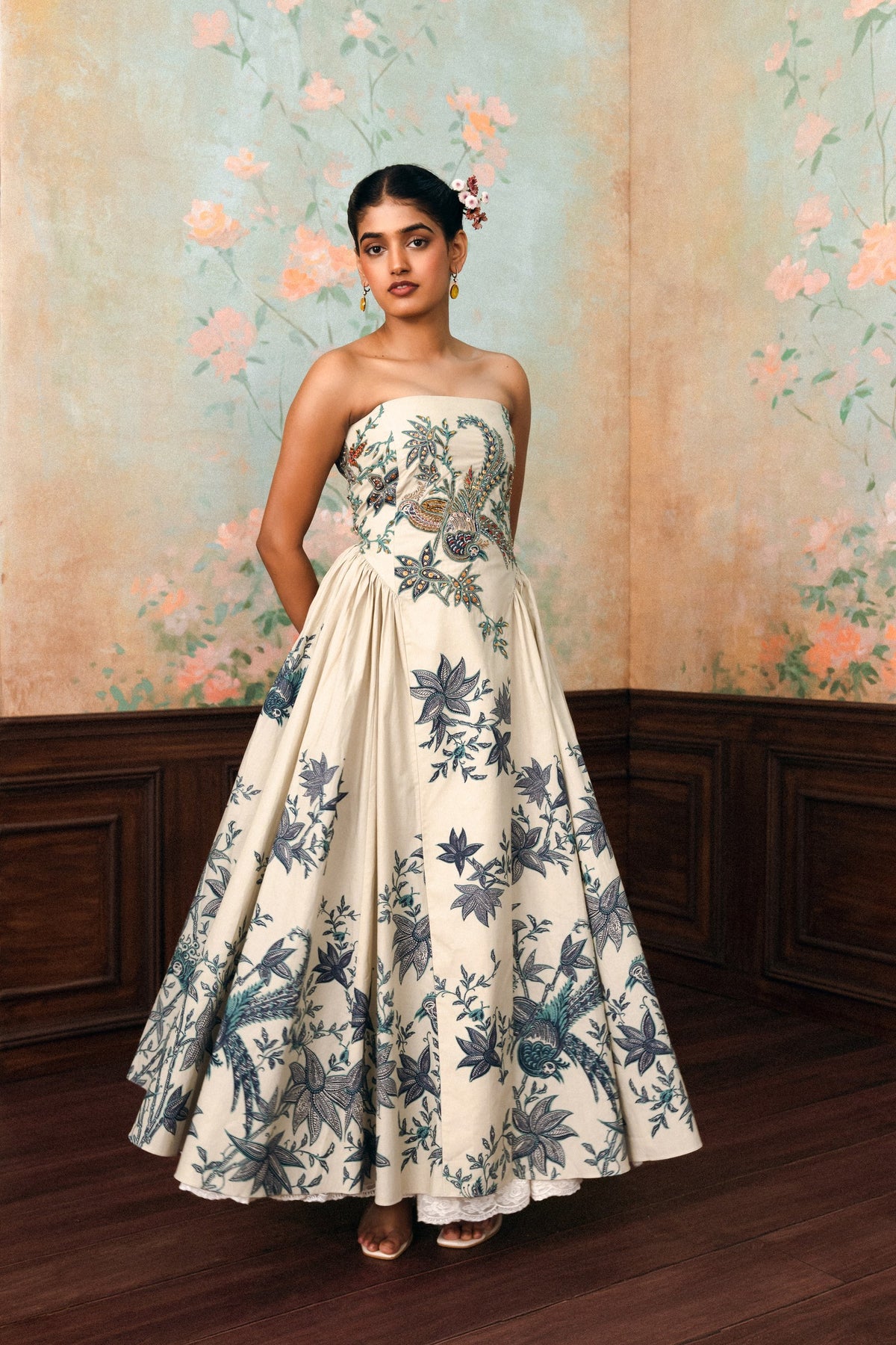 emilia dress in ivory and space blue, image 1