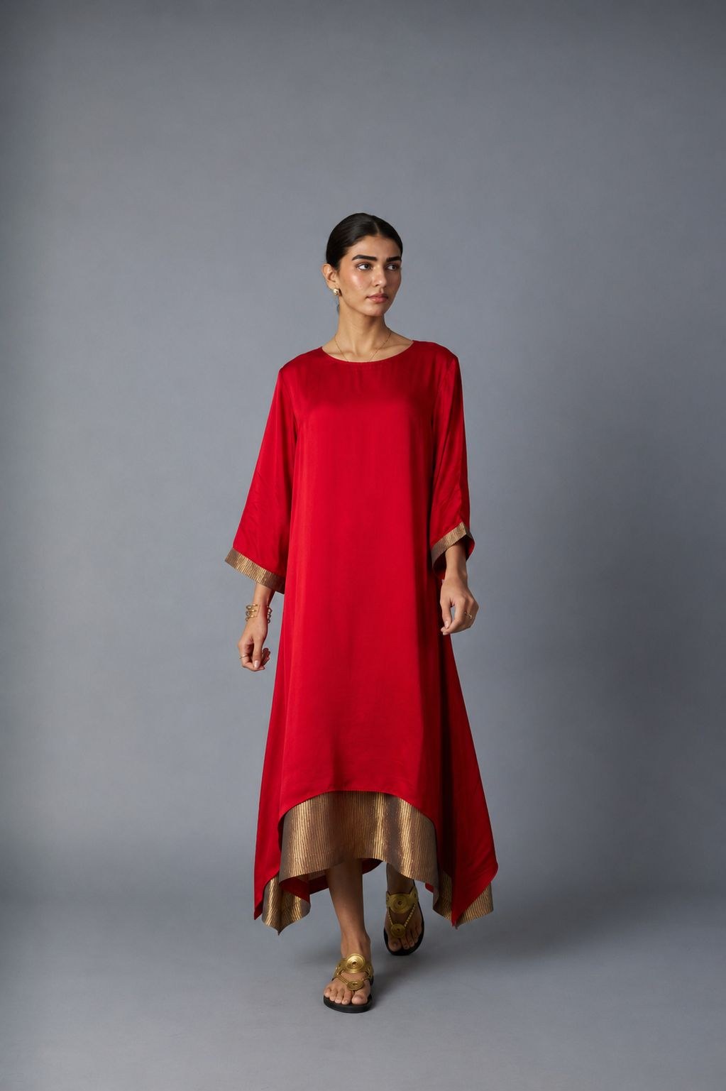 chameli dress with sleeves in red, image 1