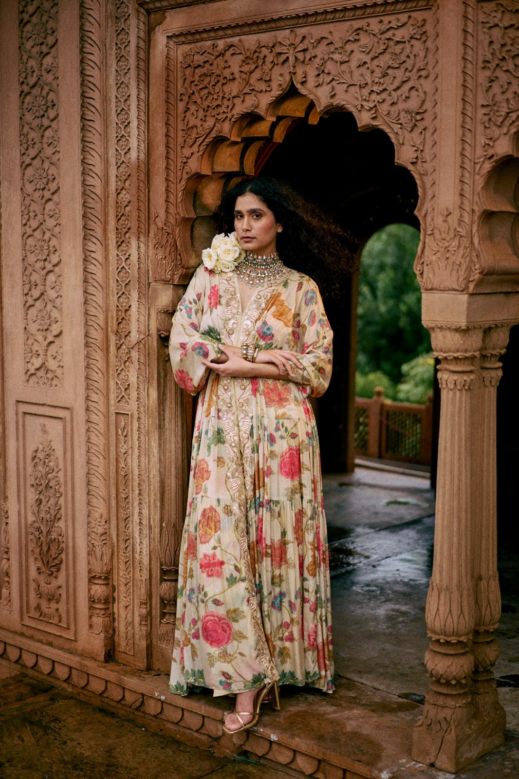 ivory flip bird print kaftan set, image 1