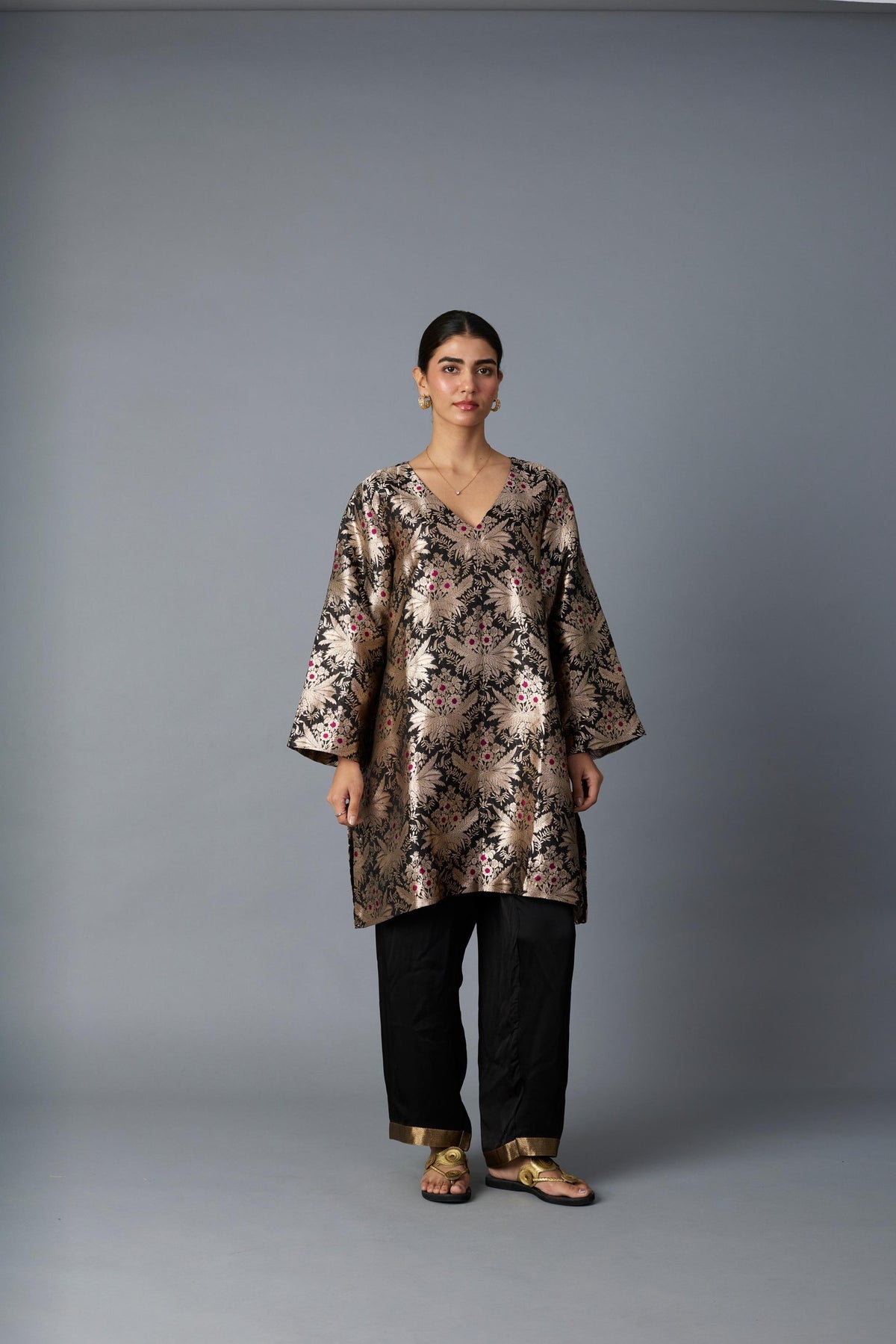 hazara co-ord set with plain pants in black, image 1