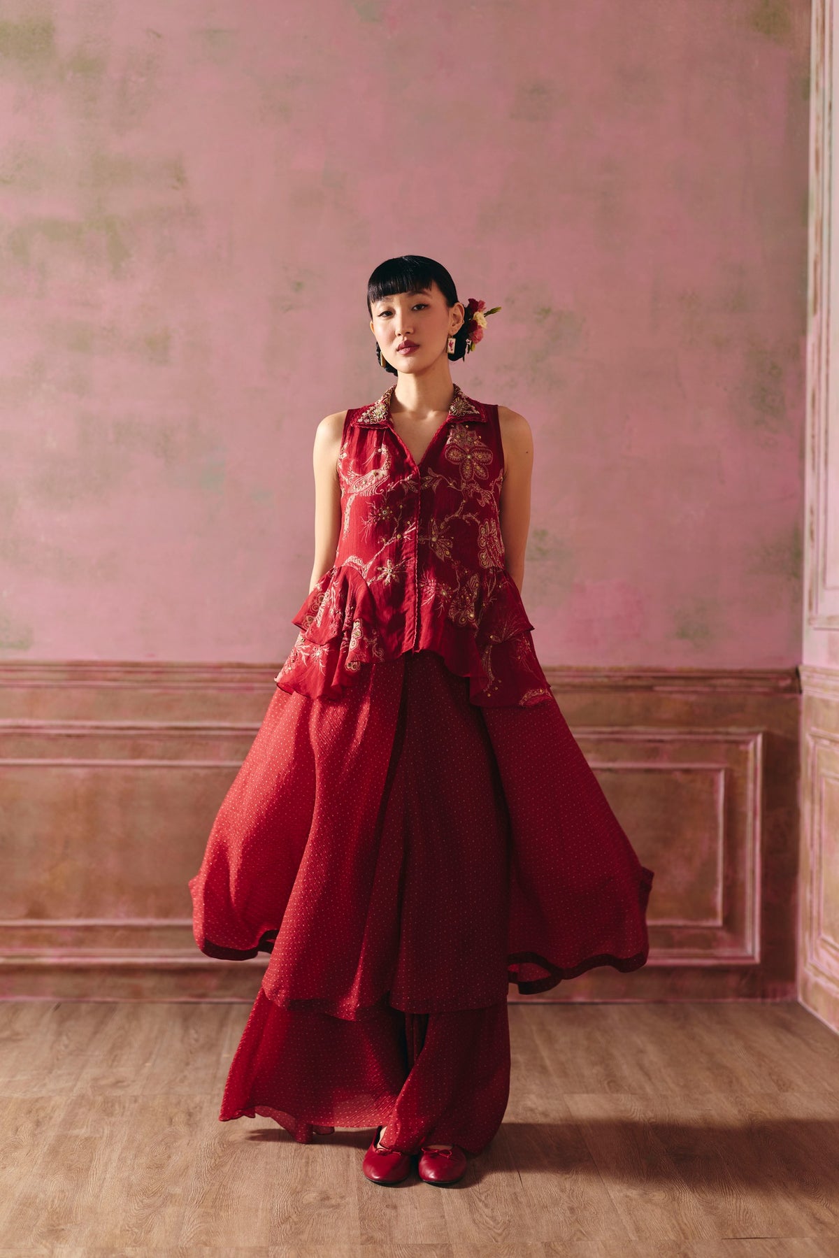 cherie kurta set in cherry red, image 1