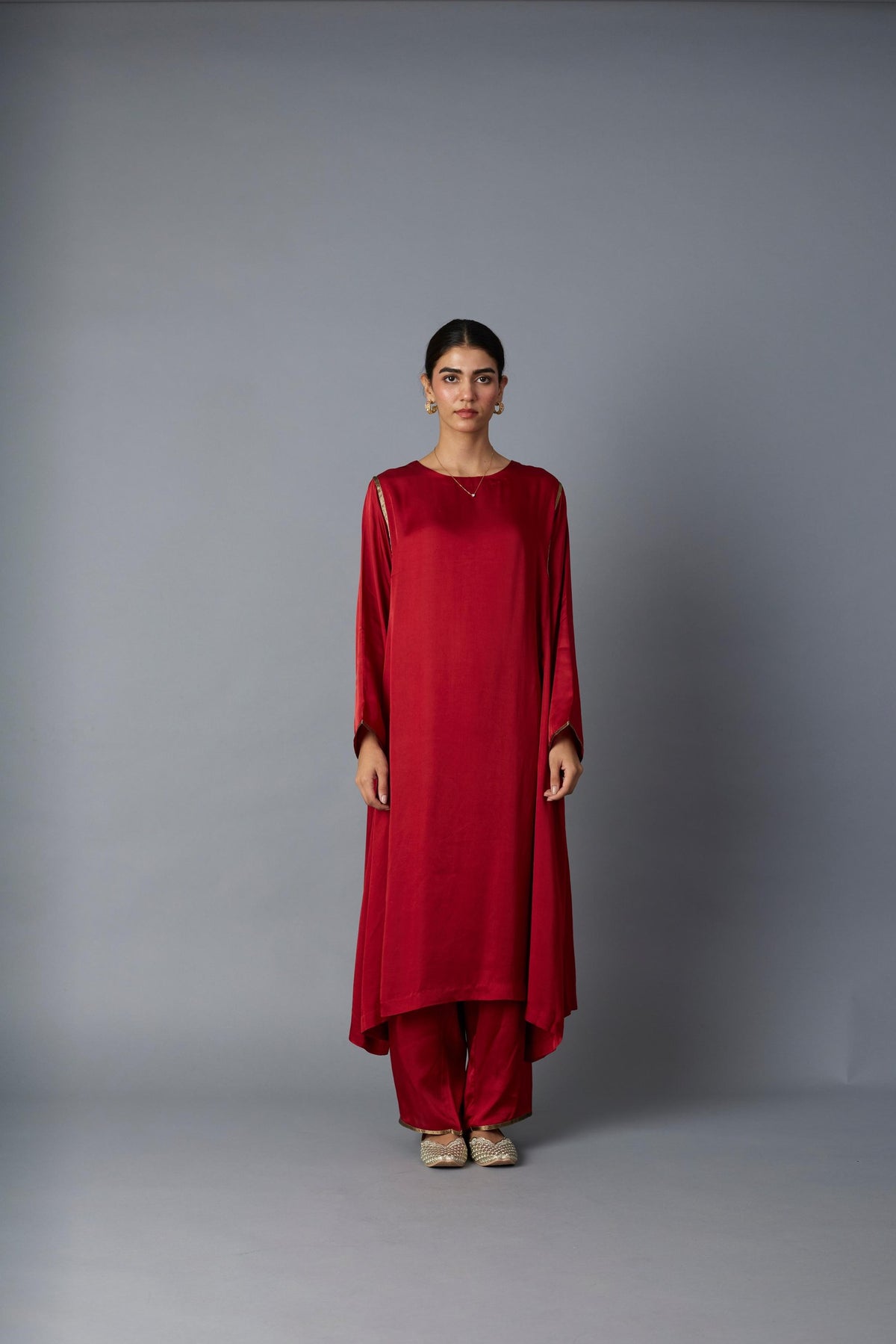 sabah kalidar kurta set in deep red, image 1