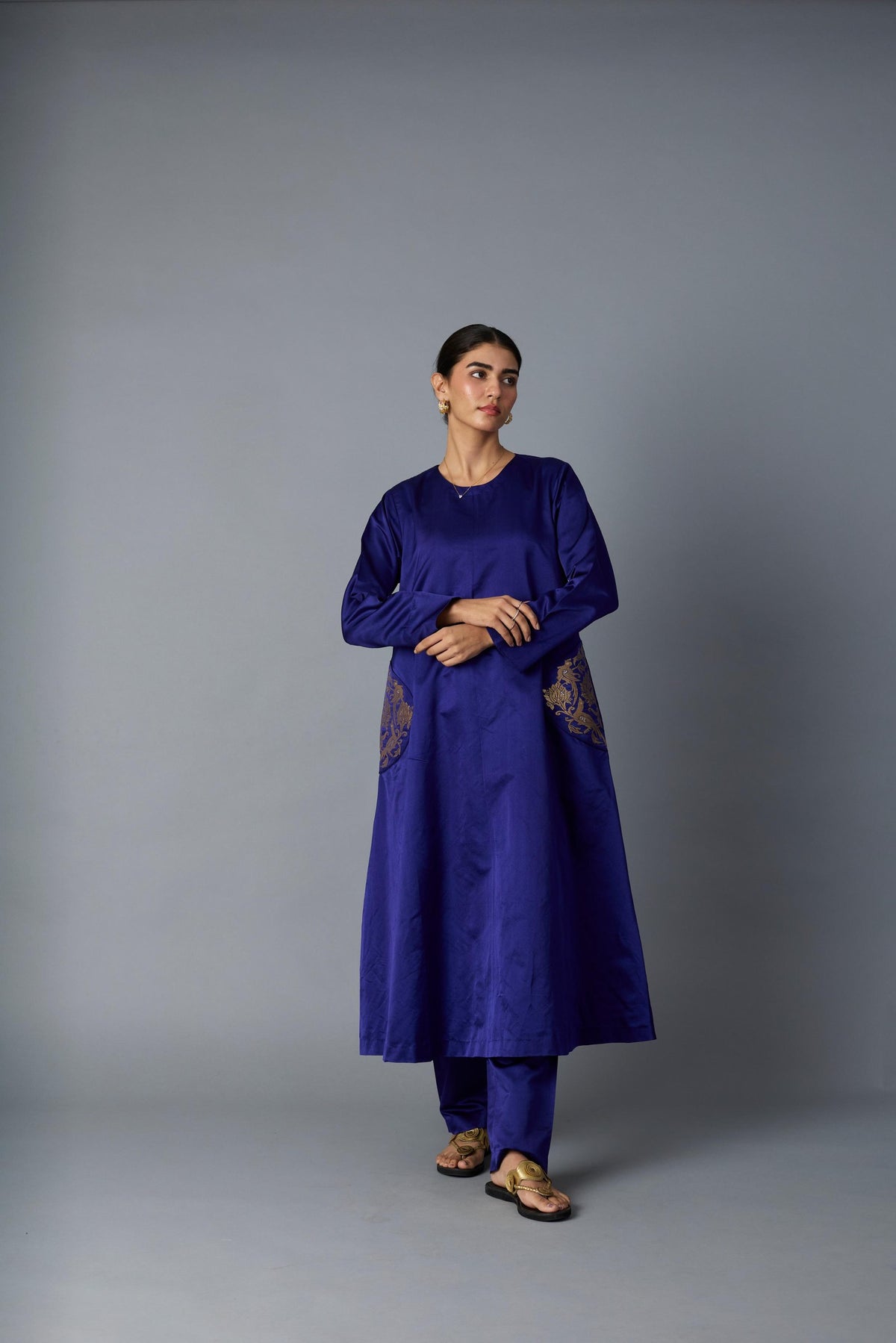 geet silk kurta set in royal blue, image 1