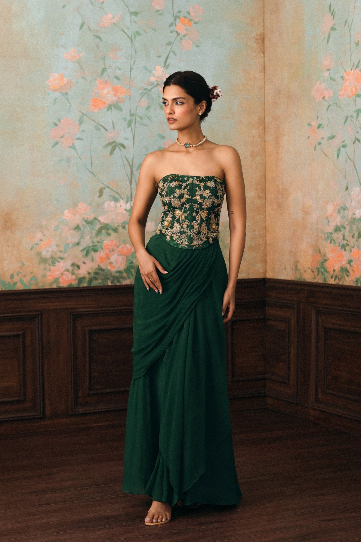 lilia corset set in forest green, image 1