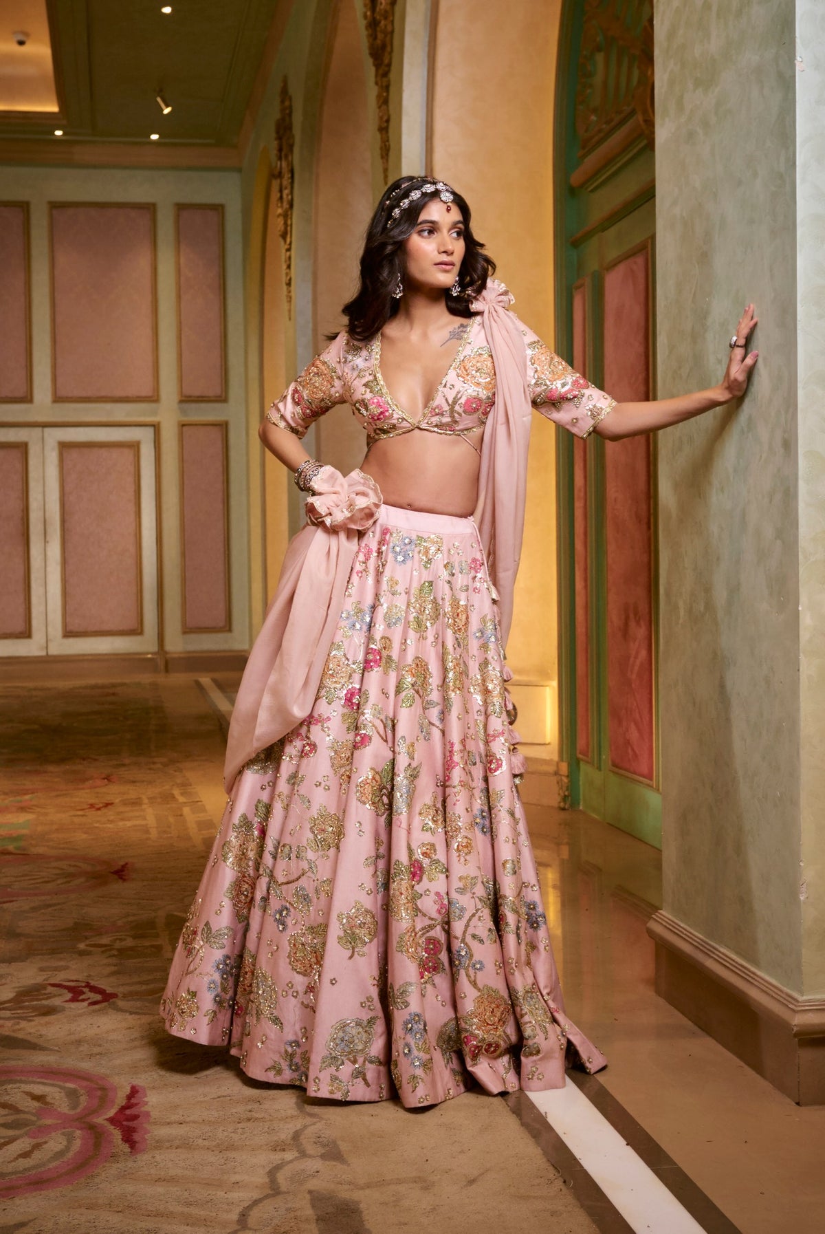 misty rose aari embroidered lehenga set, image 2