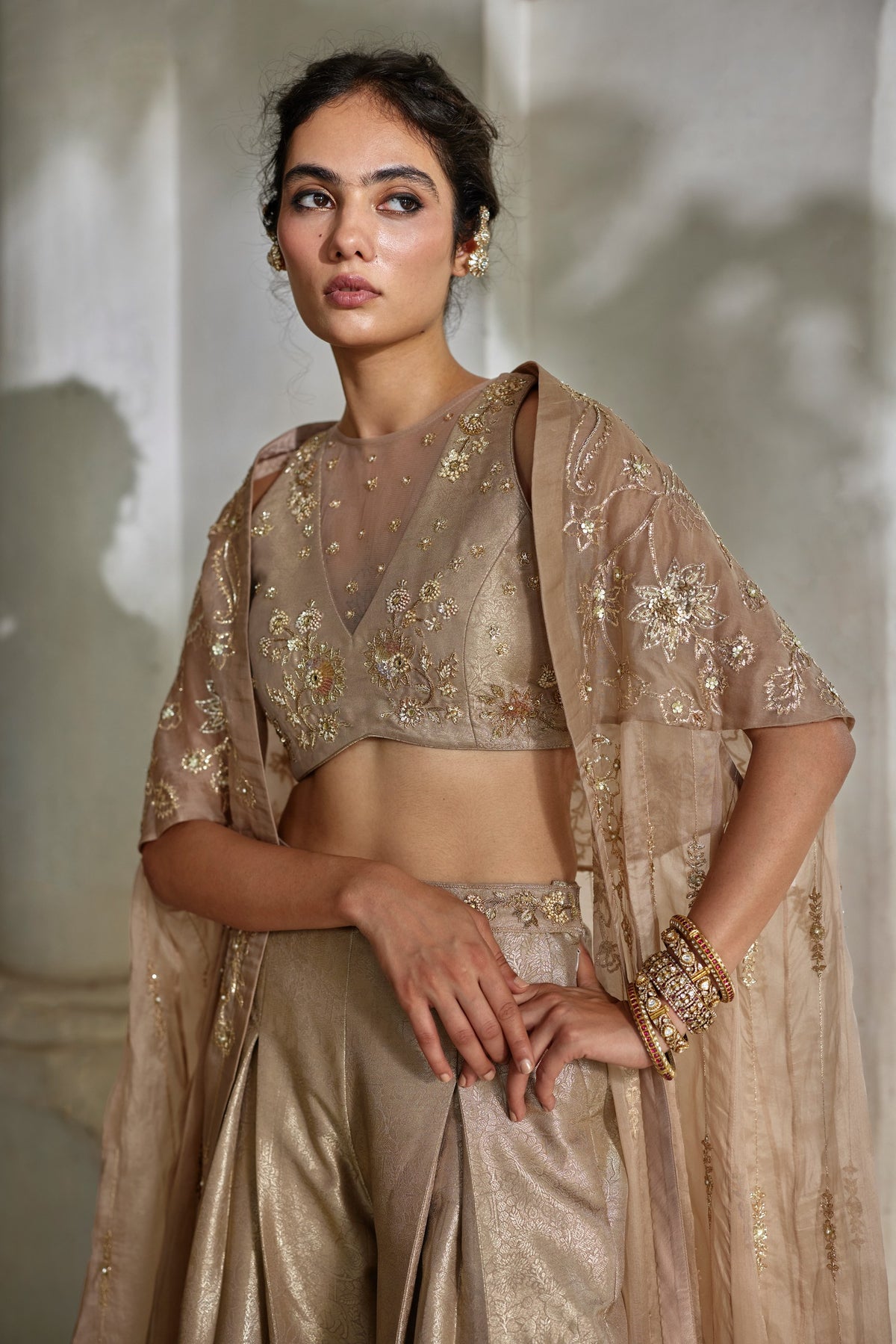 chanterelle jamavar blouse, trouser and cape set, image 2