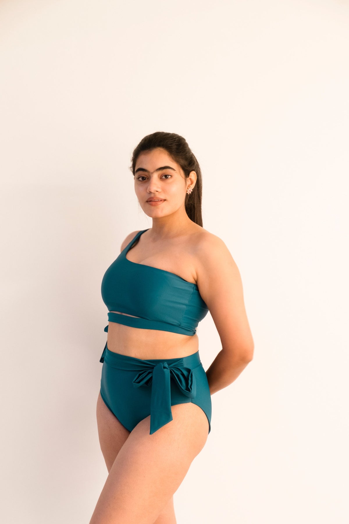 midi tie-up bottom in teal, image 2