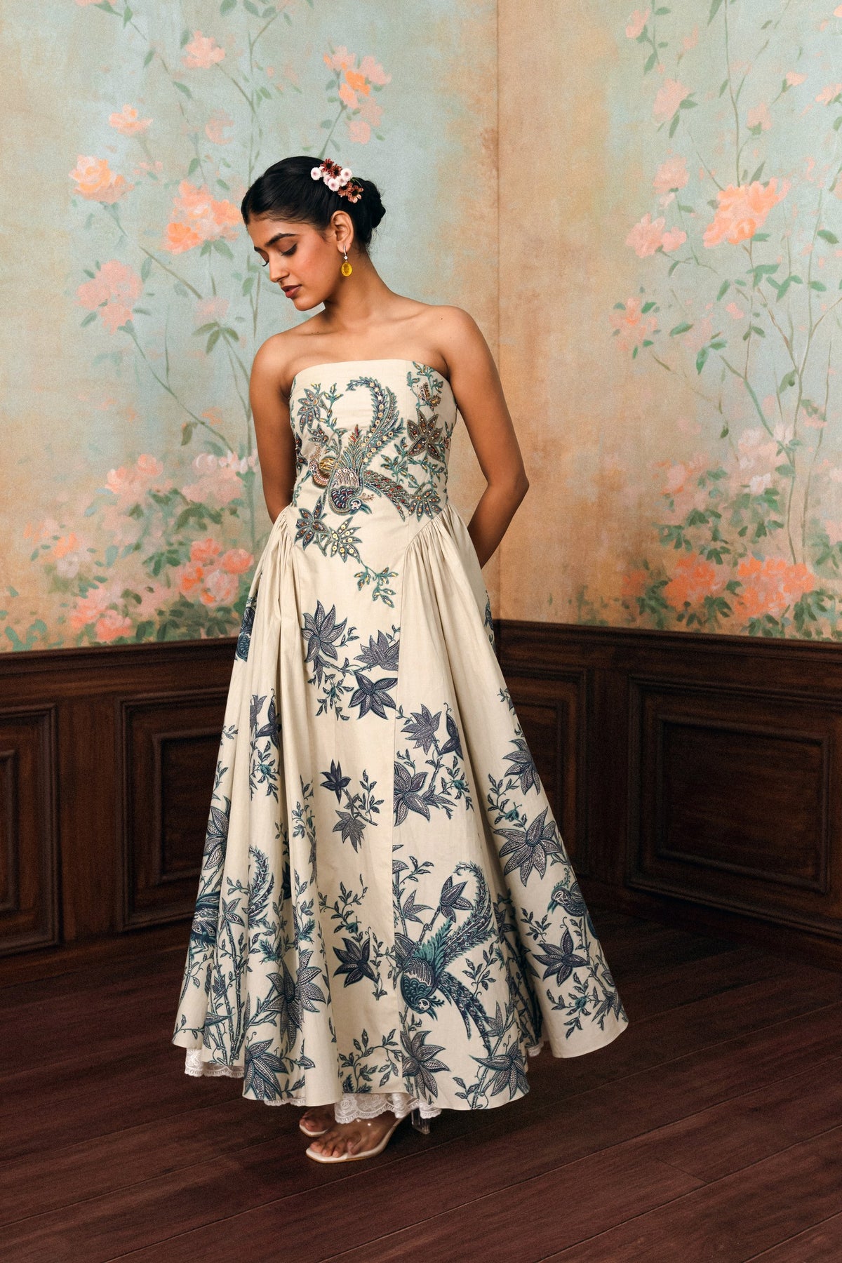 emilia dress in ivory and space blue, image 2