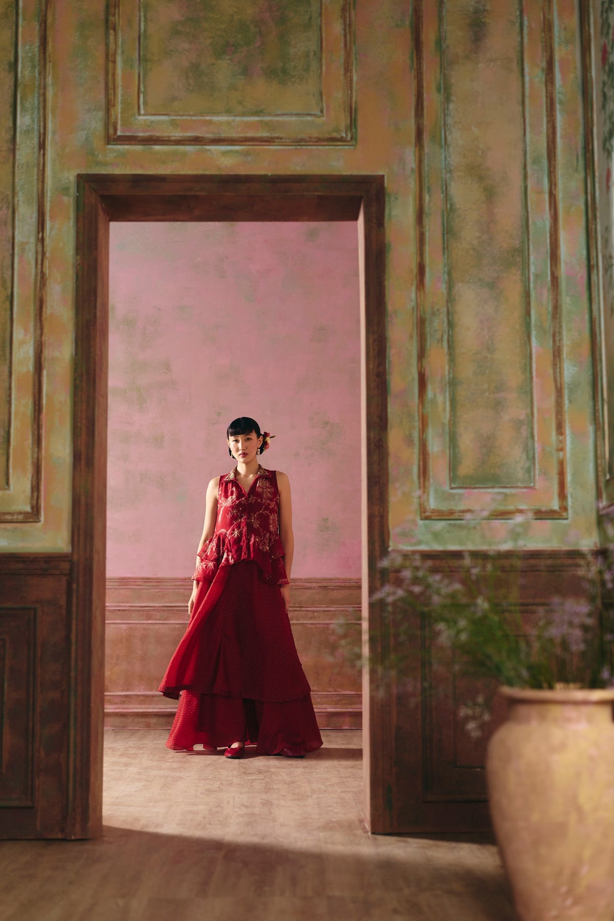 cherie kurta set in cherry red, image 3