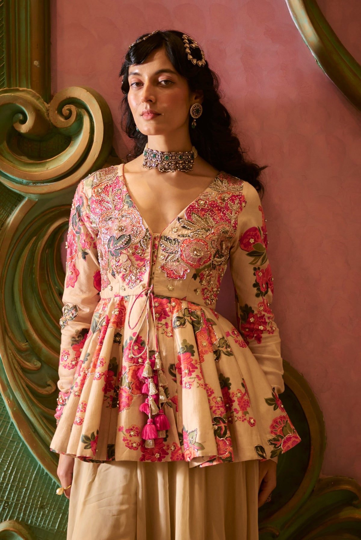 chicory floral peplum and palazzo set, image 3