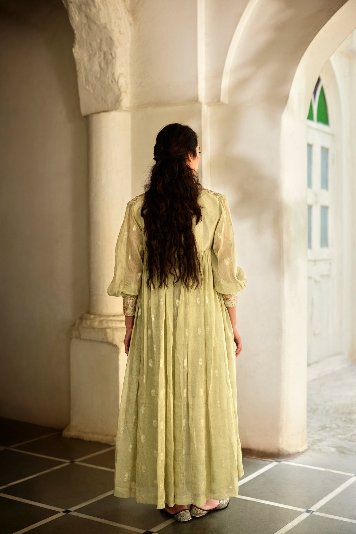 pista green jamavar blouse, palazzo and jacket set, image 4