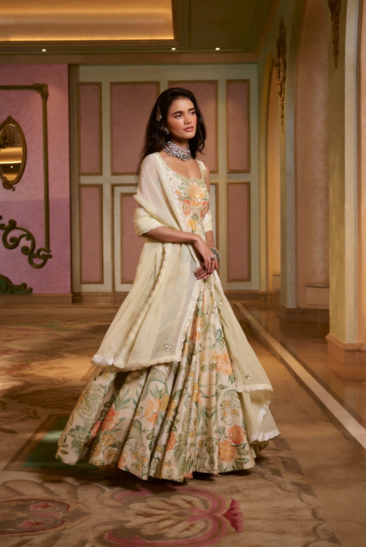 ivory floral chiniya anarkali set, image 4