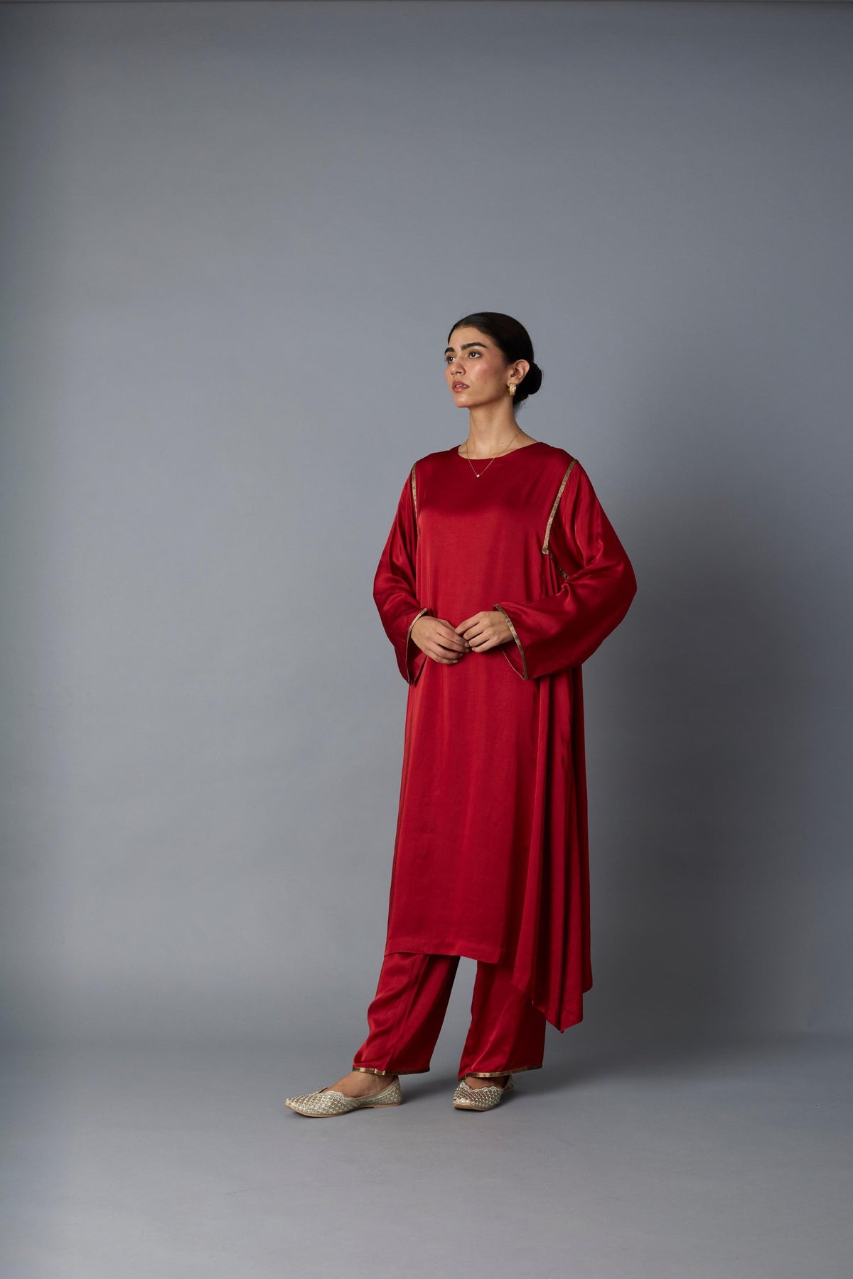 sabah kalidar kurta set in deep red, image 4
