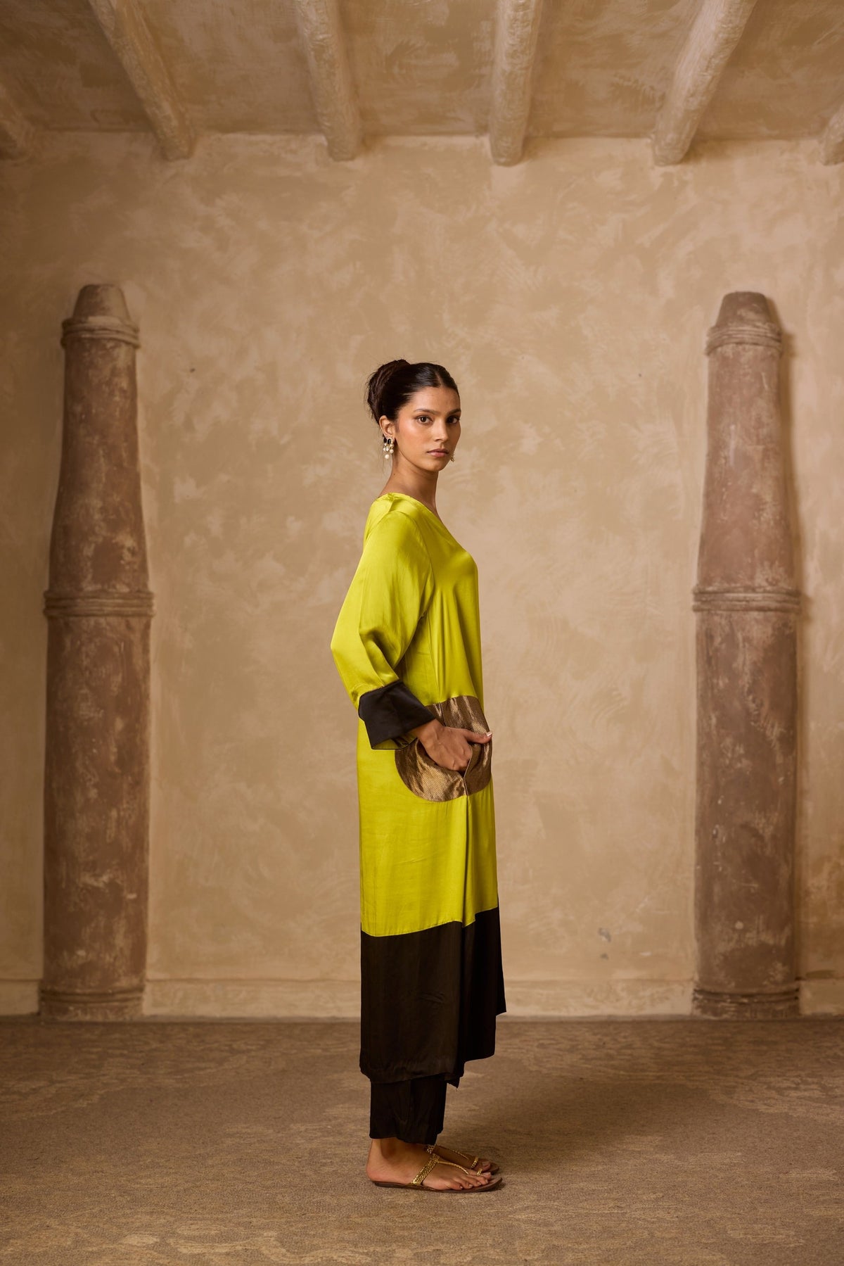 pocket heena kaftan set in lime, image 5