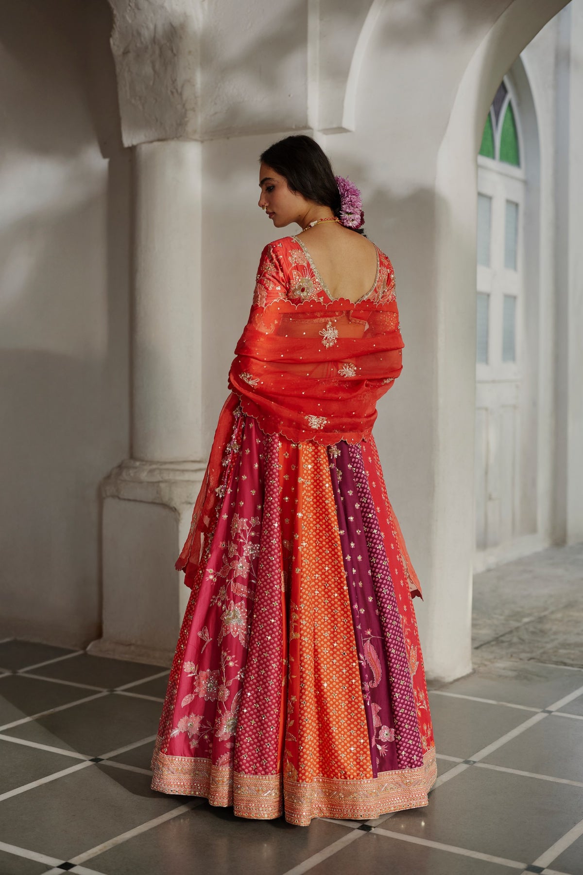 multicolour buti and floral print lehenga set, image 5