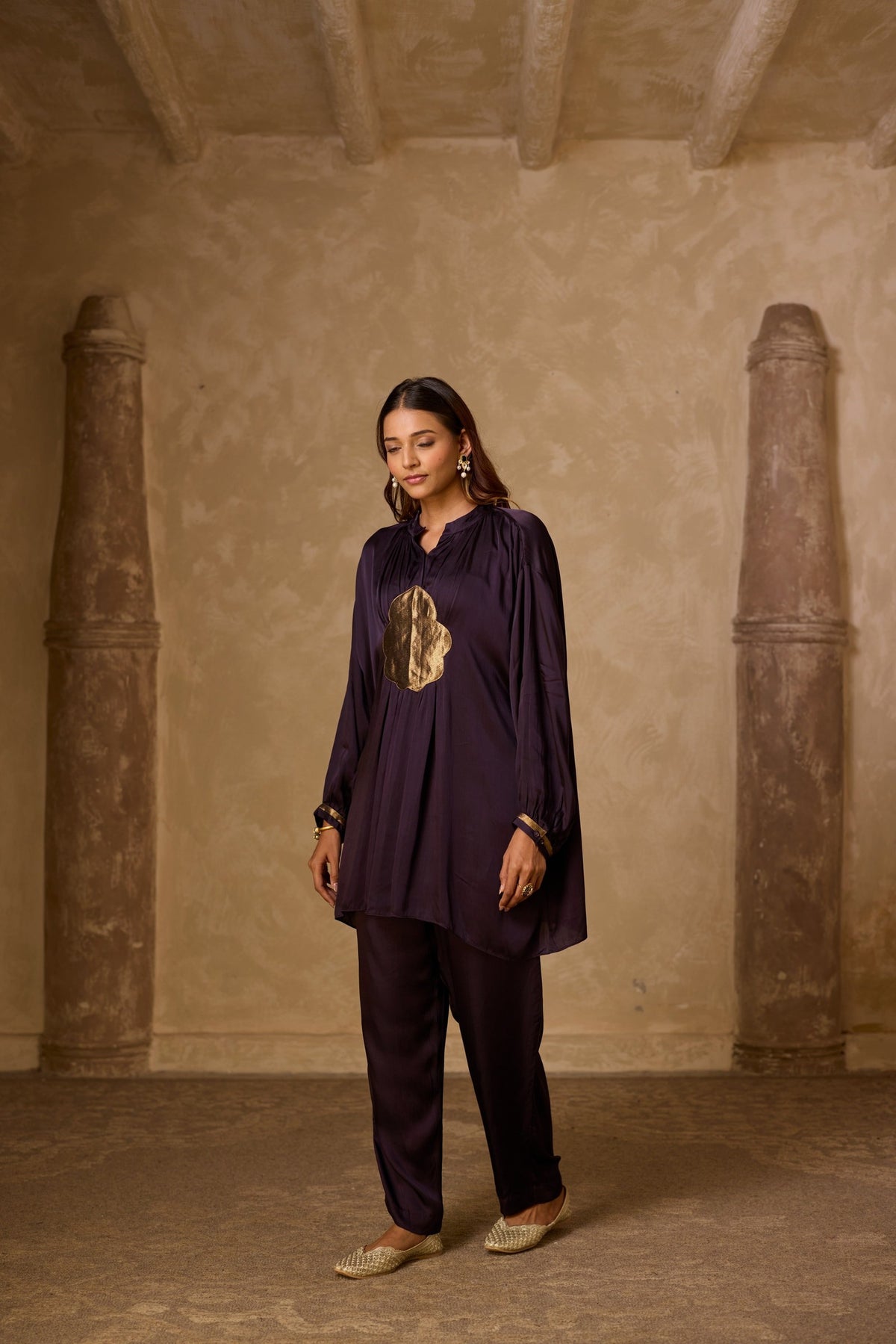 basanti kurta set in deep purple, image 5