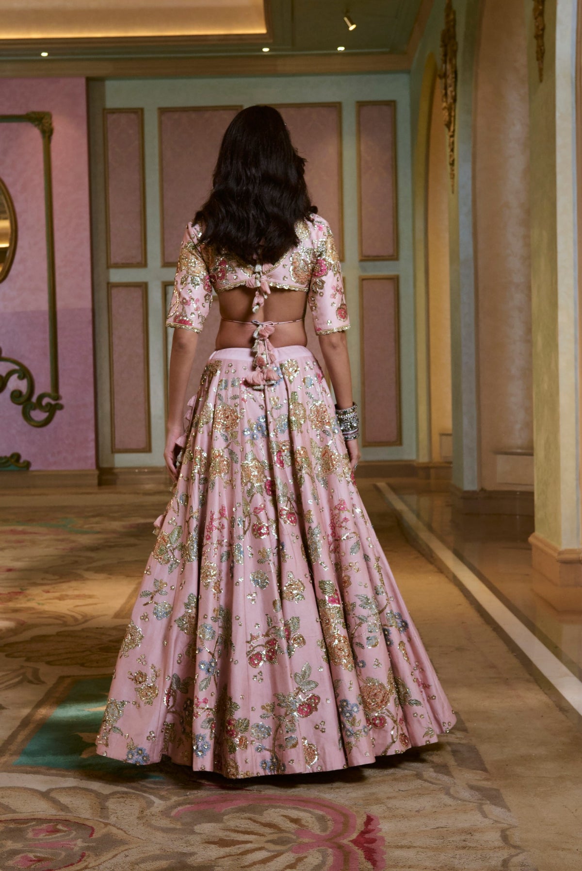 misty rose aari embroidered lehenga set, image 5