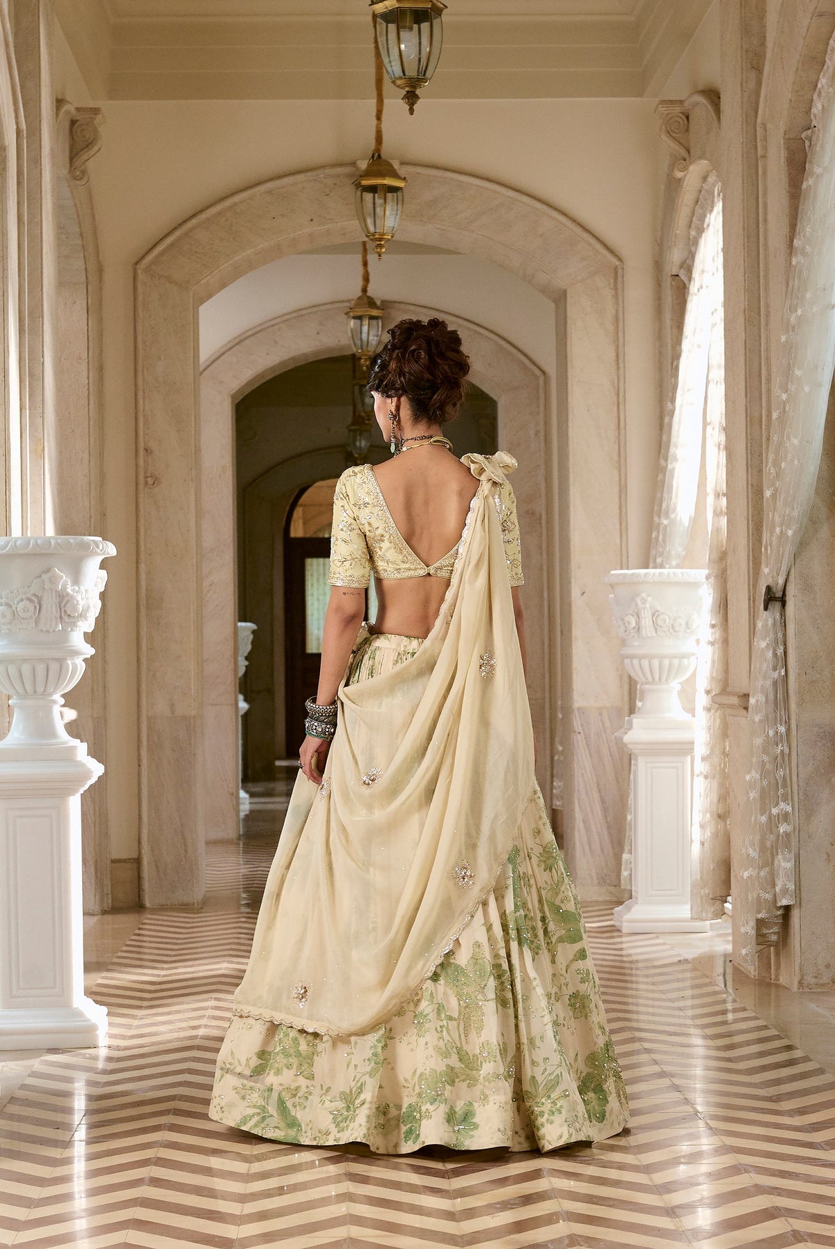ivory and green organza lehenga set, image 5