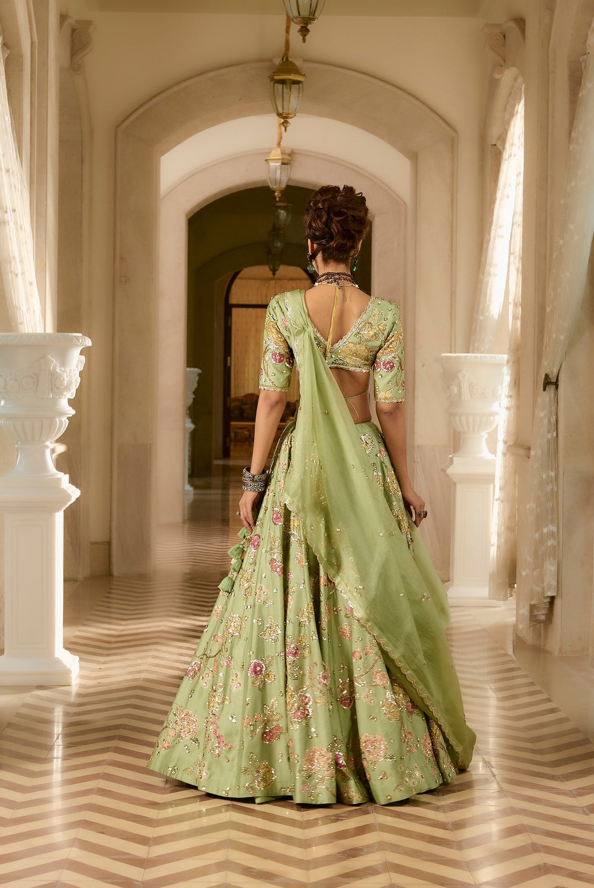 sage green floral lehenga set, image 7