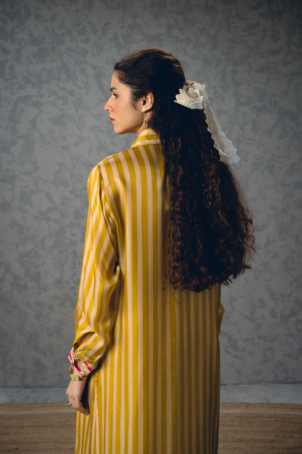 lacey kurta set in mustard, image 8