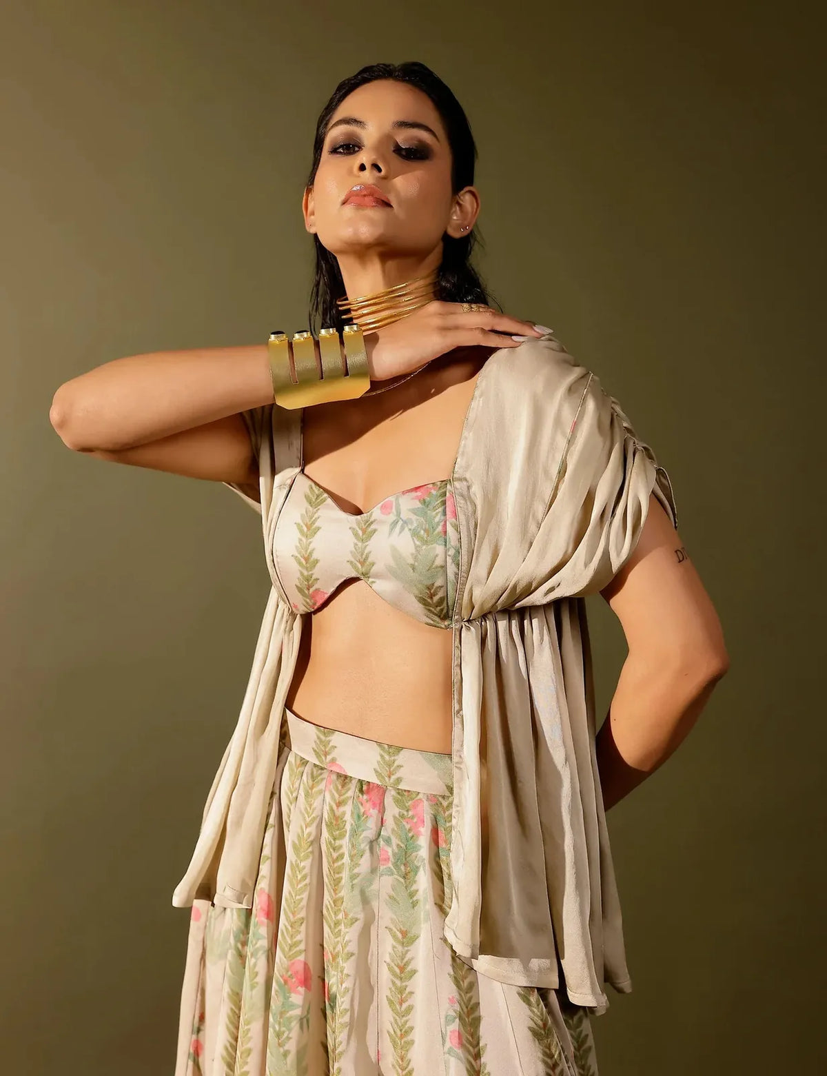 bel draped blouse paired with kalidar skirt, image 4