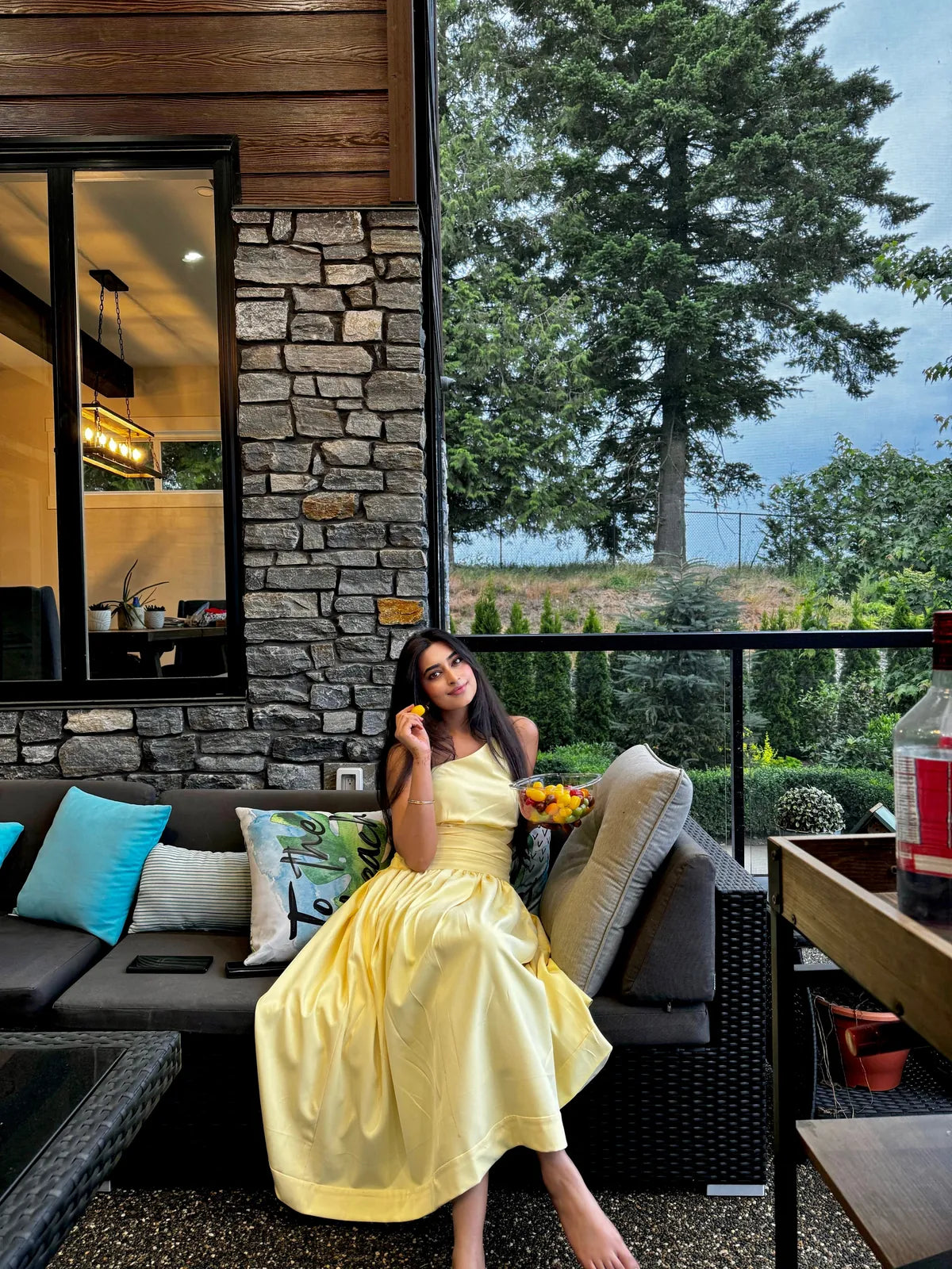bhavdeep kaur in our lime yellow asymmetrical dress, image 1