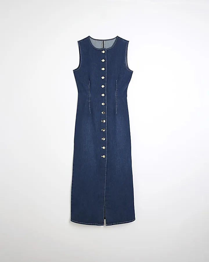 button front denim midi dress, image 3
