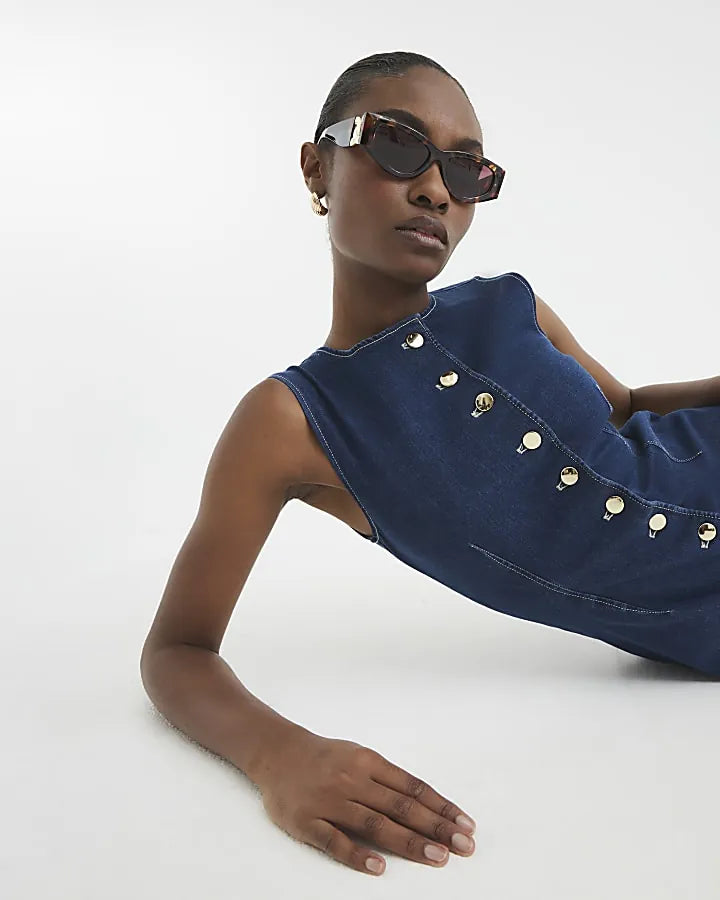 button front denim midi dress, image 4