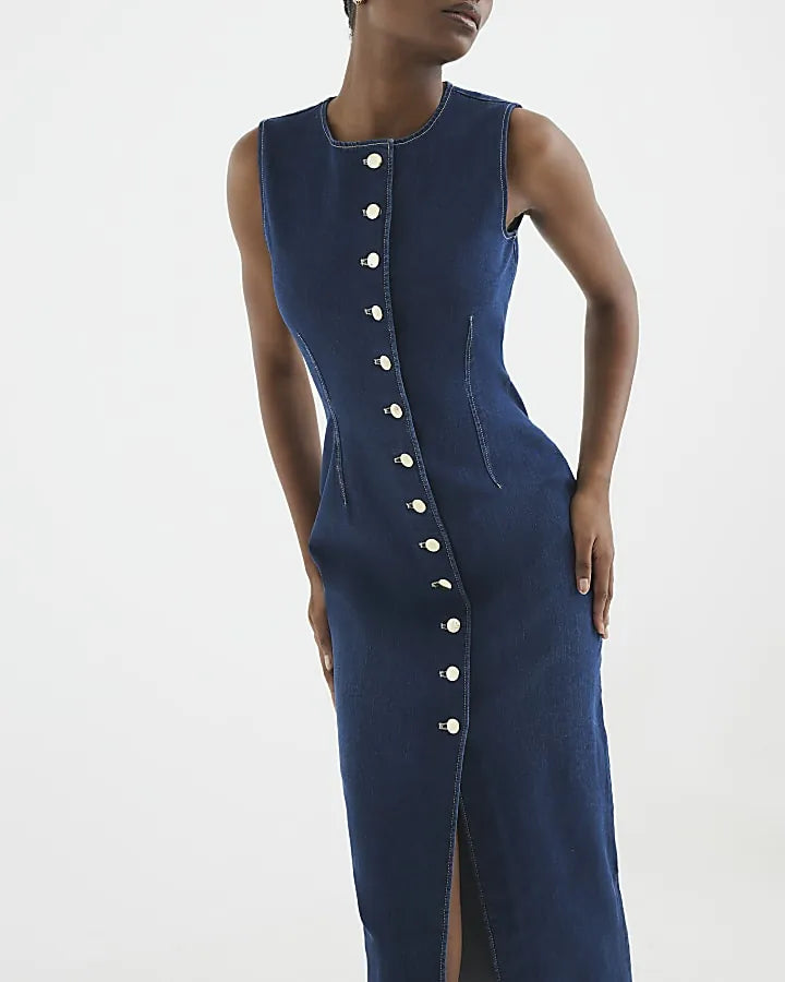 button front denim midi dress, image 5