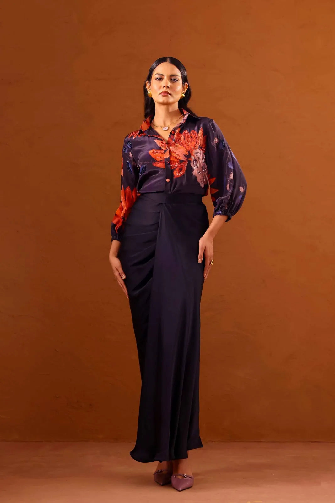 clavo embroidered shirt with draped skirt, image 1