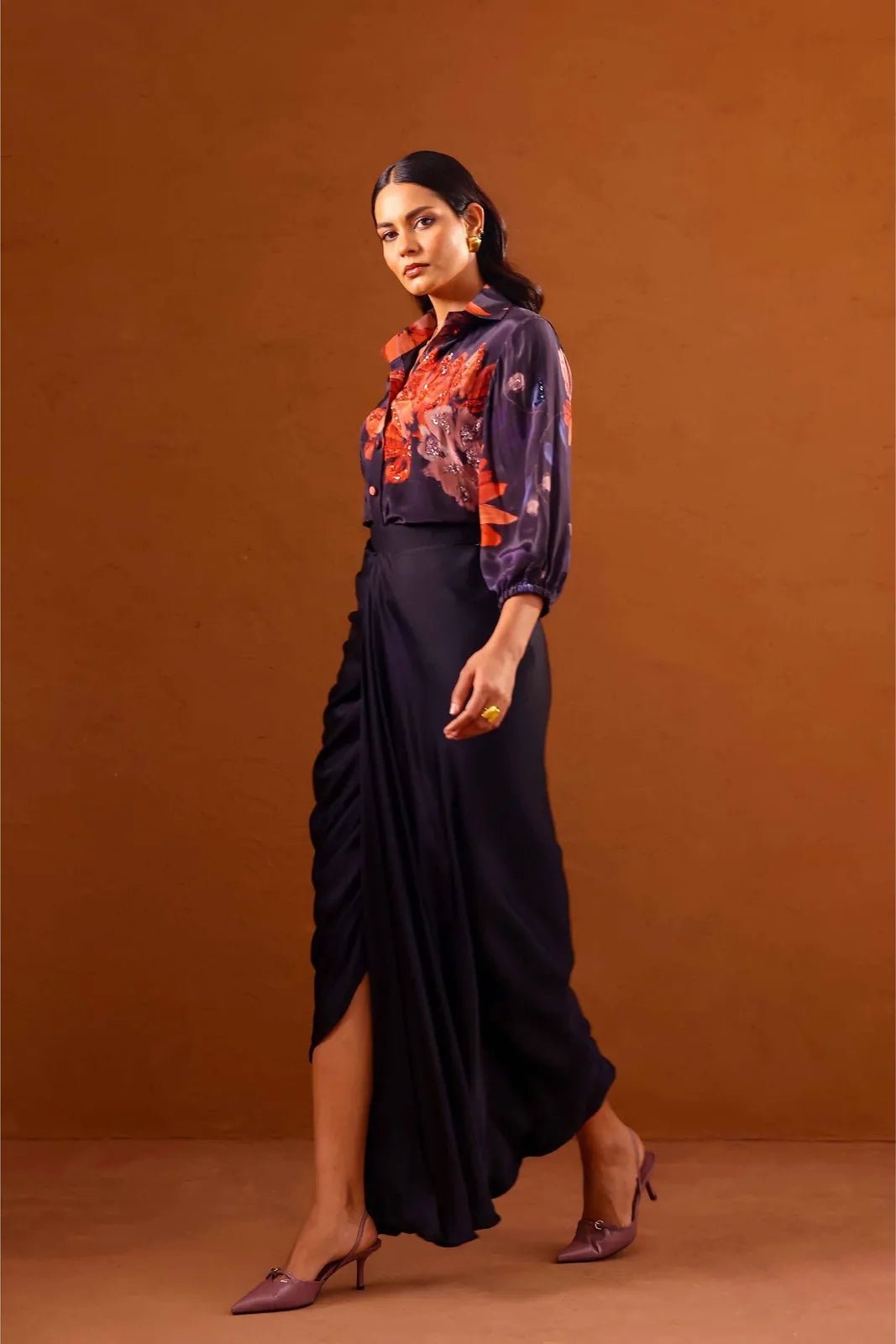 clavo embroidered shirt with draped skirt, image 2