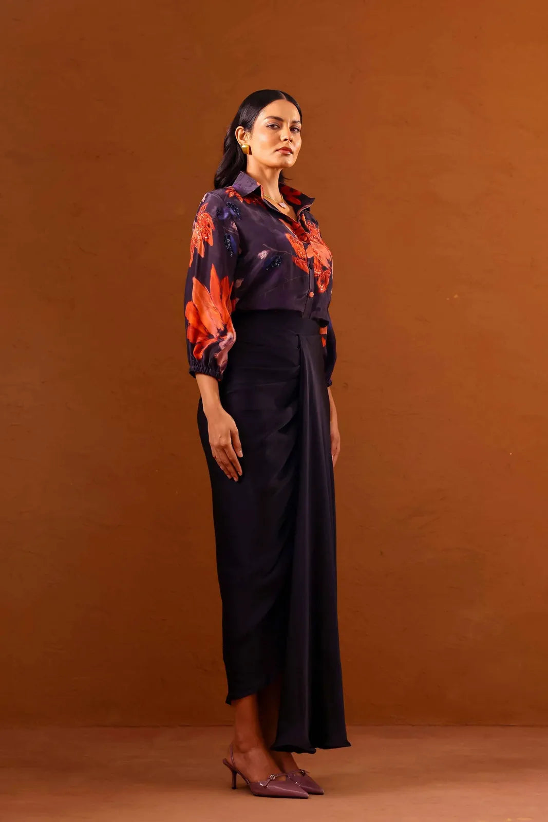 clavo embroidered shirt with draped skirt, image 3