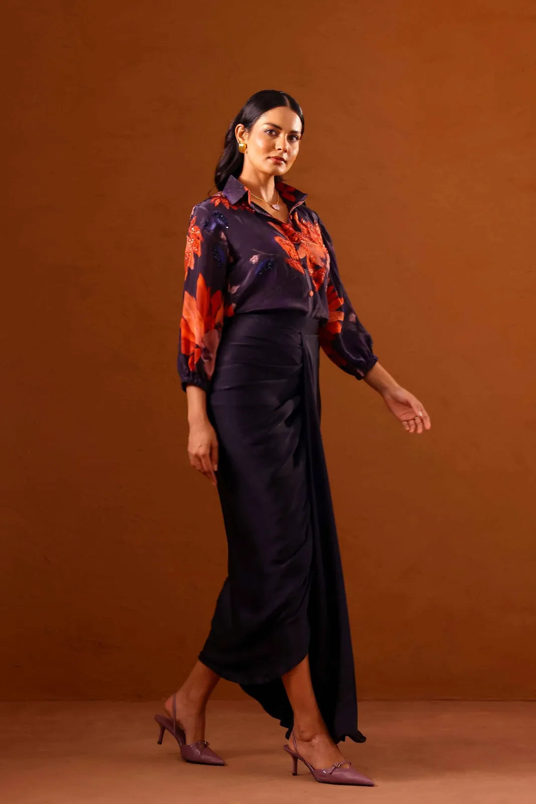 clavo embroidered shirt with draped skirt, image 5