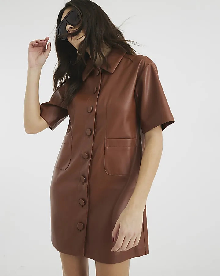 faux leather shirt dress, image 2