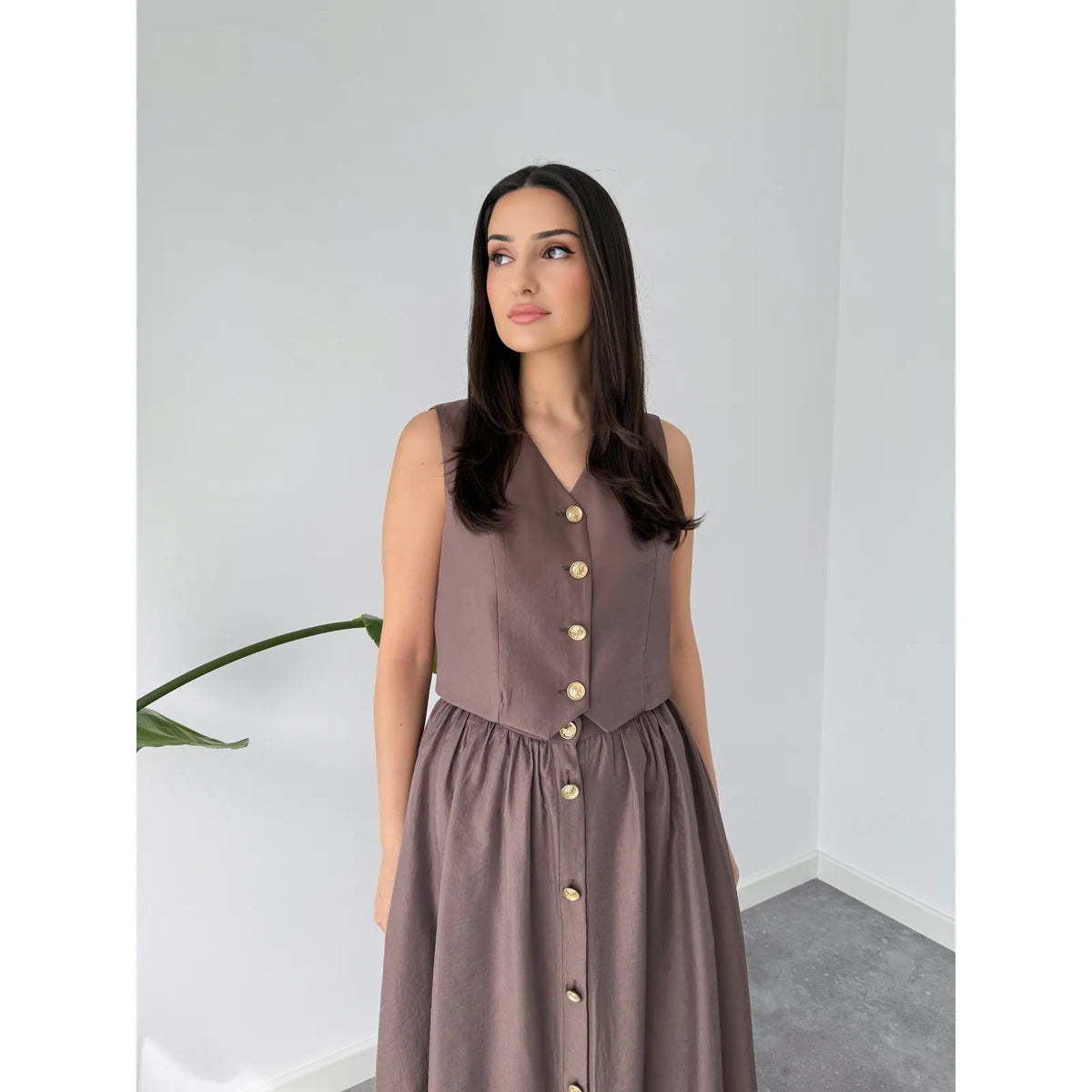 gold button detailed tencel set, image 1