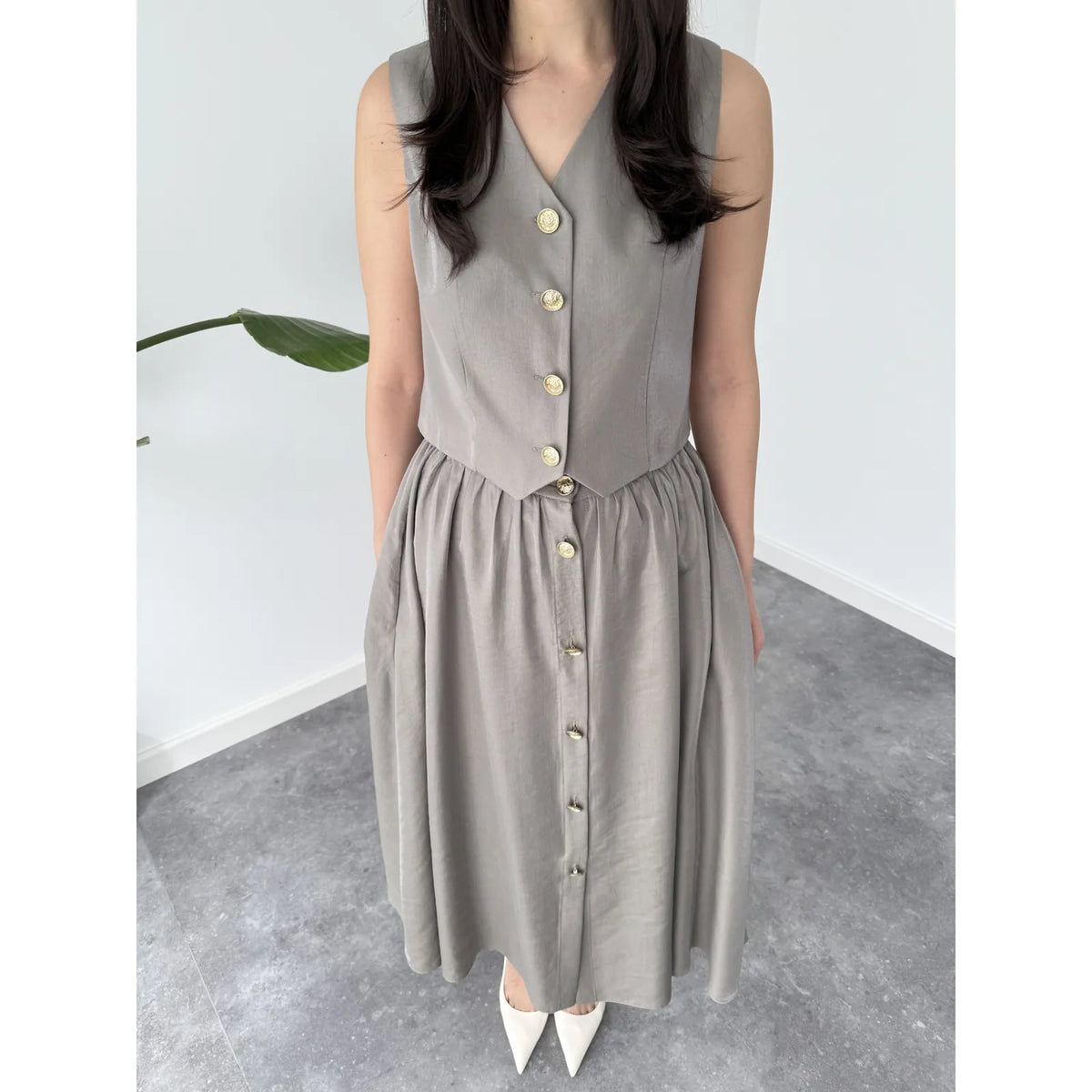 gold button detailed tencel set, image 6