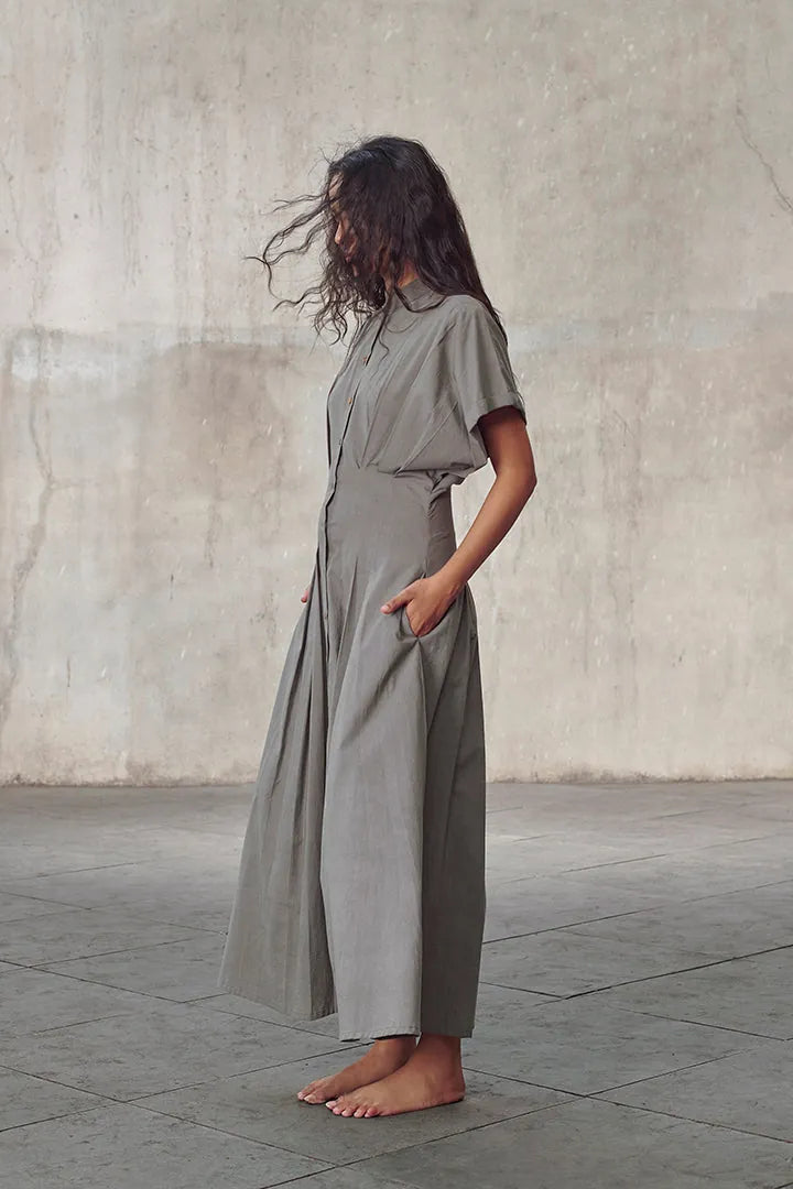 grey organic cotton structured maxi dress, image 2
