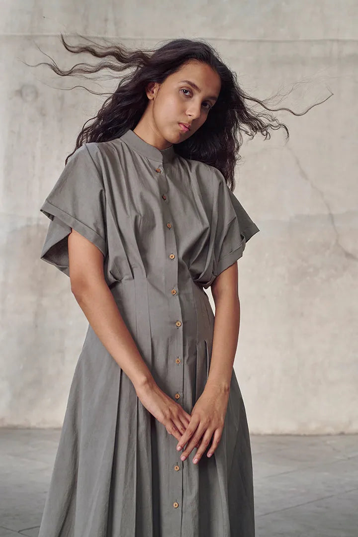 grey organic cotton structured maxi dress, image 5