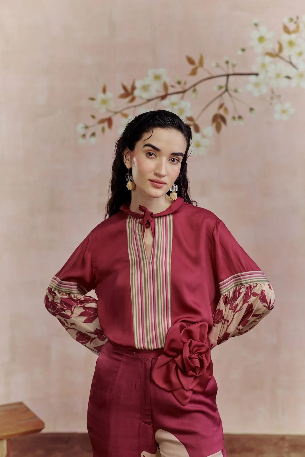 merlot shirt coord set with belt, image 1