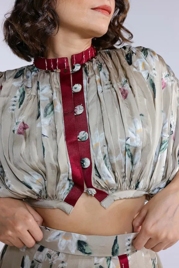 pooja desai in jasmine kalidar skirt with draped jacket and blouse, image 9