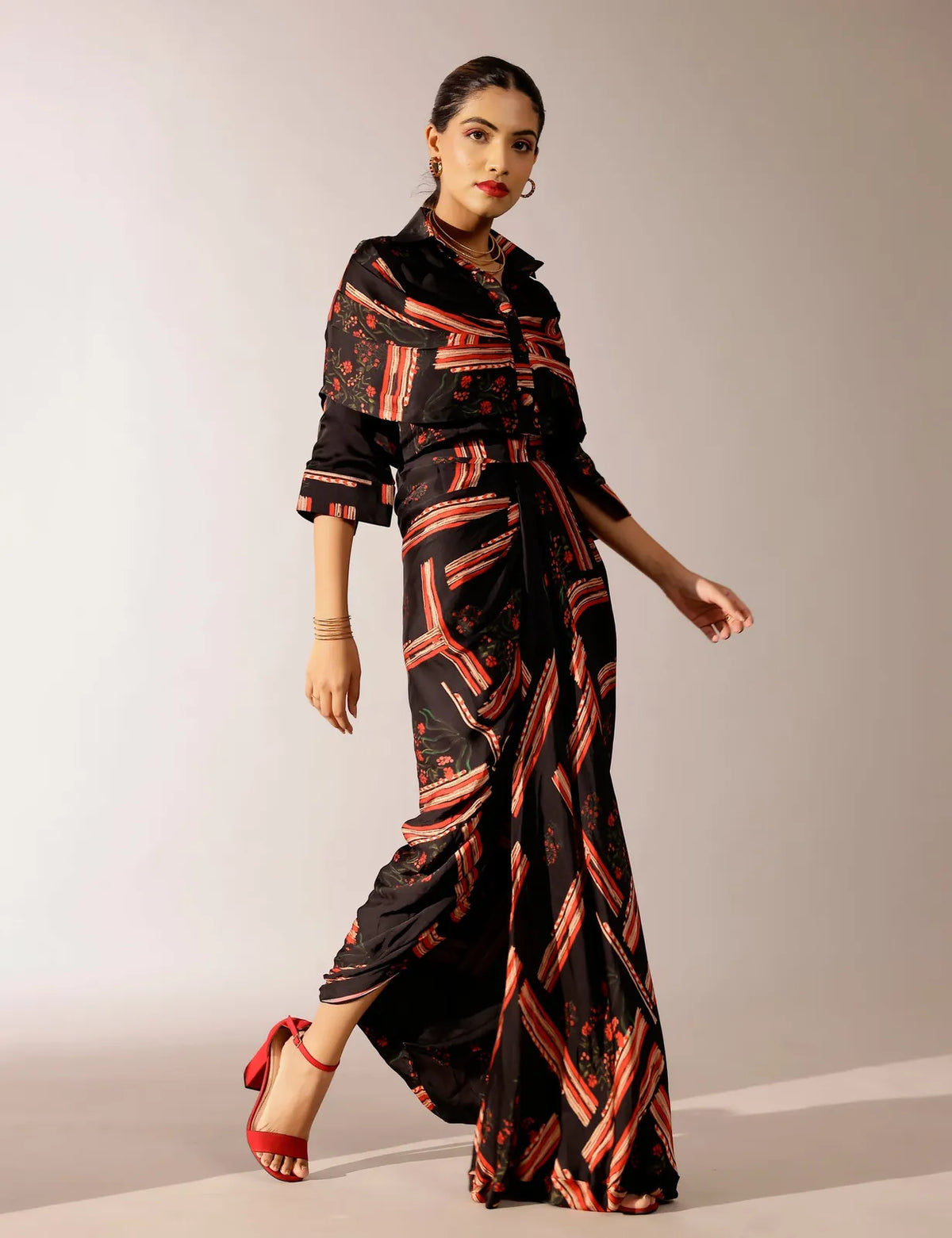 johri shirt paired with hand draped skirt, image 1