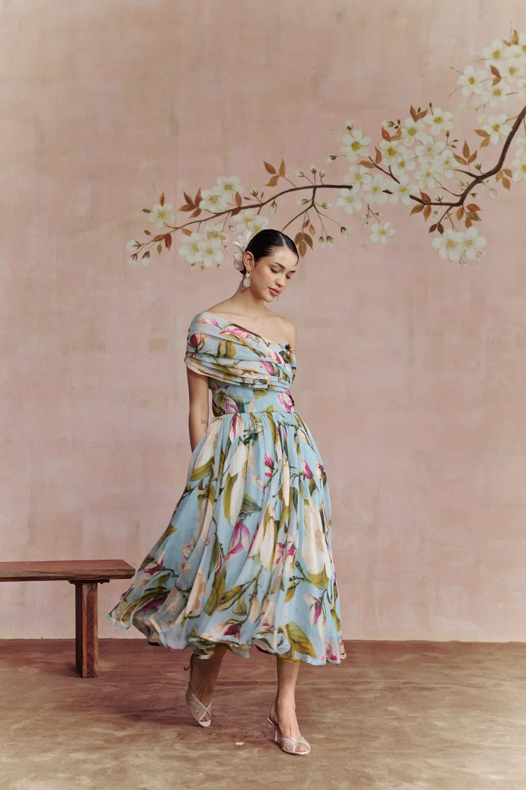 magnolia off shoulder midi dress, image 1