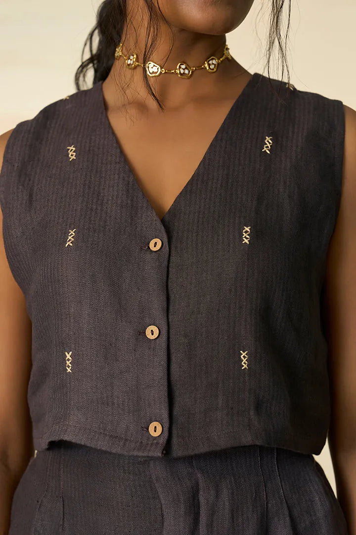 mahogany hemp vest & trousers set, image 3