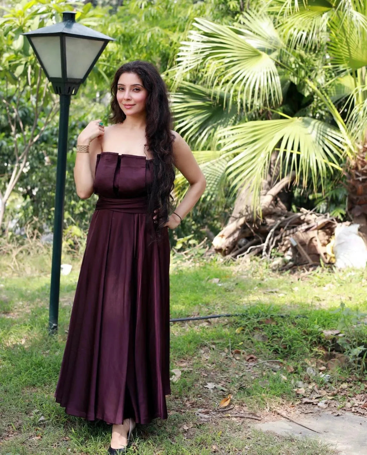 jai madaan in our merlot box pleat maxi dress, image 1