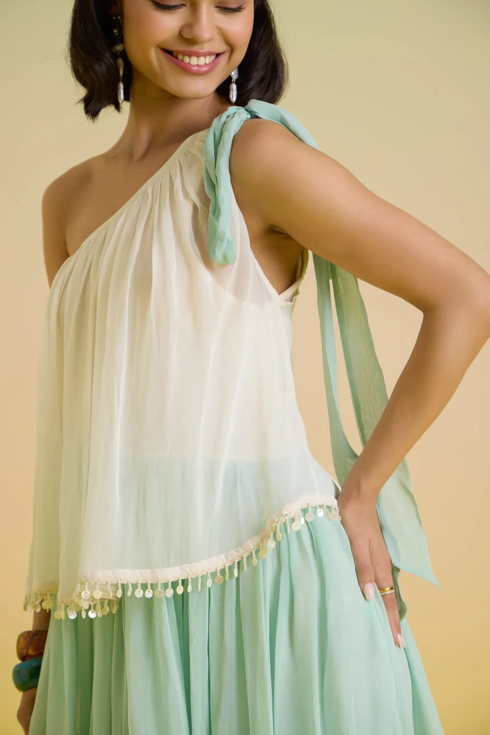 mint- cascade tier dress, image 5