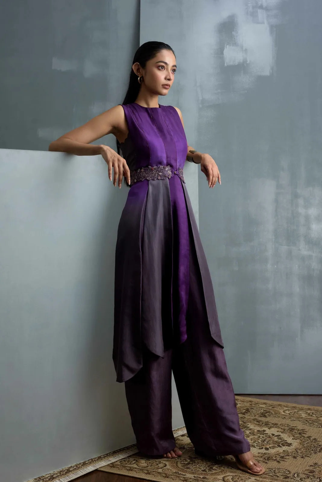 panel kurta set with belt, image 2