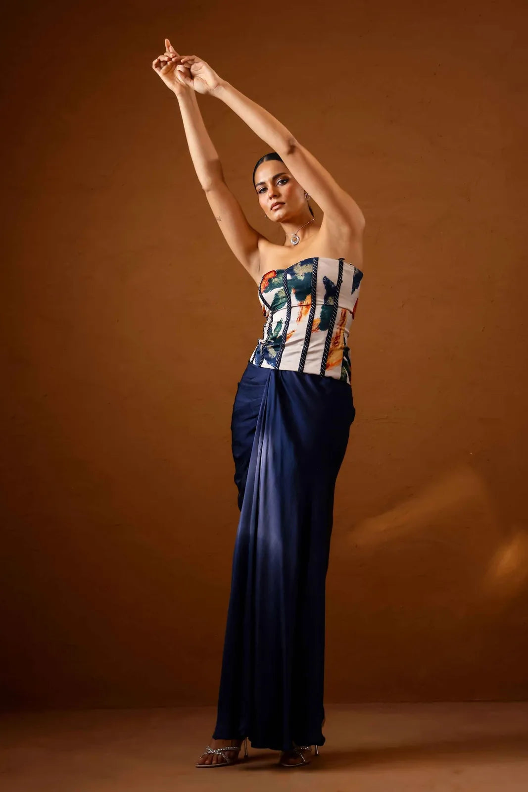 pardesi embroidered corset with draped skirt, image 4
