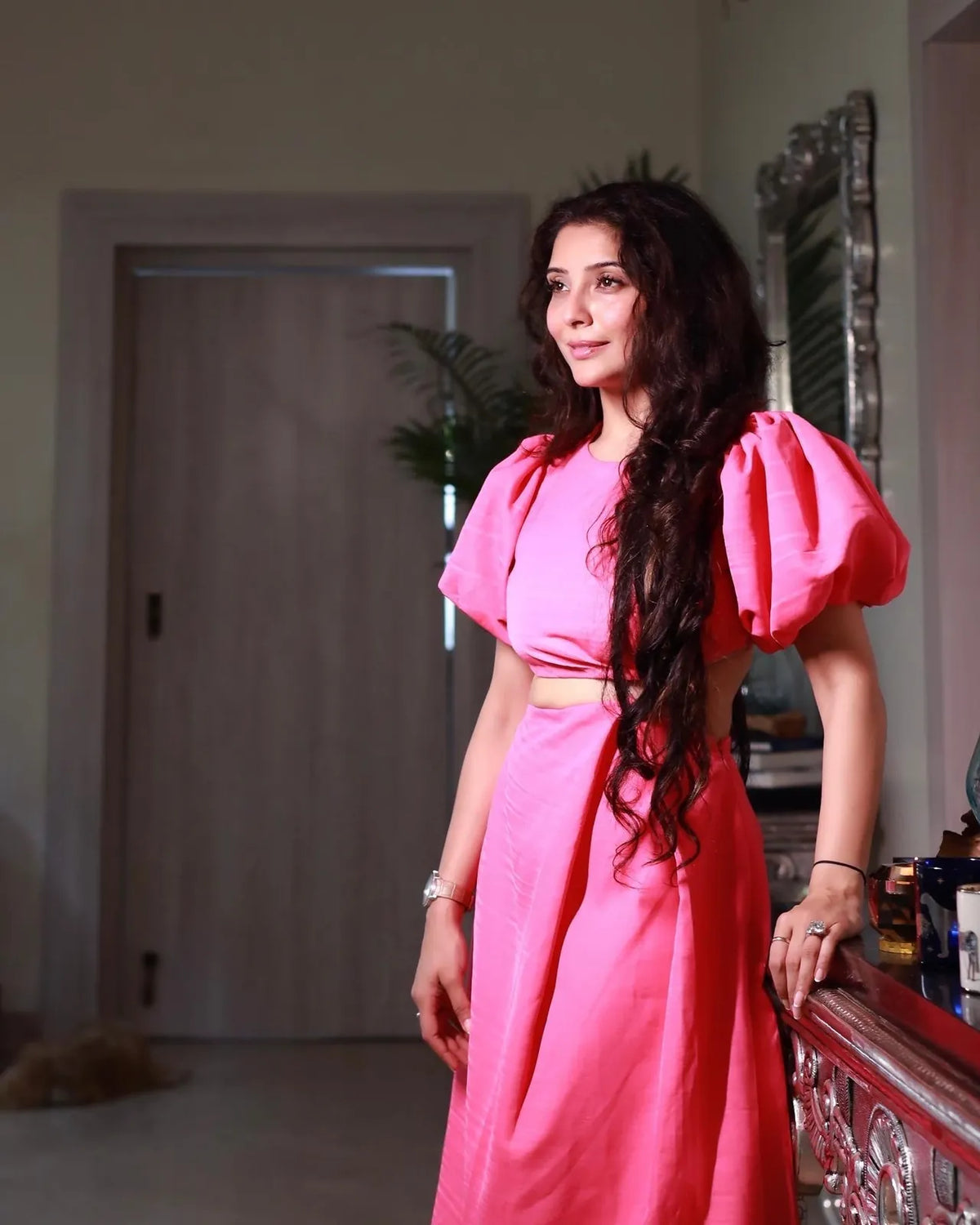 jai madaan in our pink puffed sleeve dress, image 3